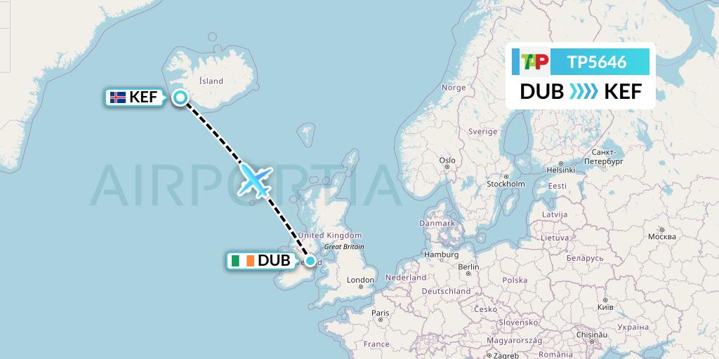 TP5646 TAP Portugal Flight Map: Dublin to Reykjavik