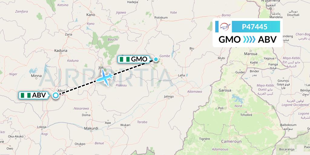 P47445 Air Peace Flight Map: Gombe to Abuja