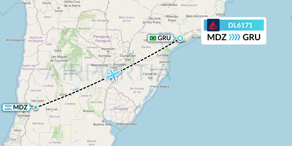 DL6171 Delta Air Lines Flight Map: Mendoza to Sao Paulo