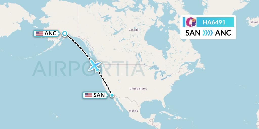 HA6491 Hawaiian Airlines Flight Map: San Diego to Anchorage