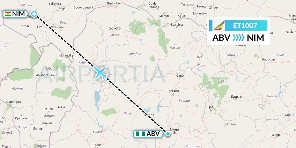 ET1007 Ethiopian Airlines Flight Map: Abuja to Niamey
