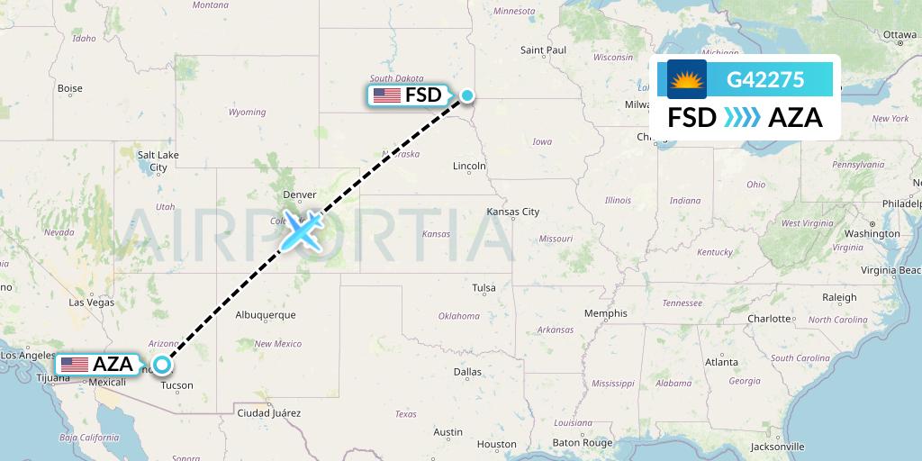 G42275 Allegiant Air Flight Map: Sioux Falls to Phoenix