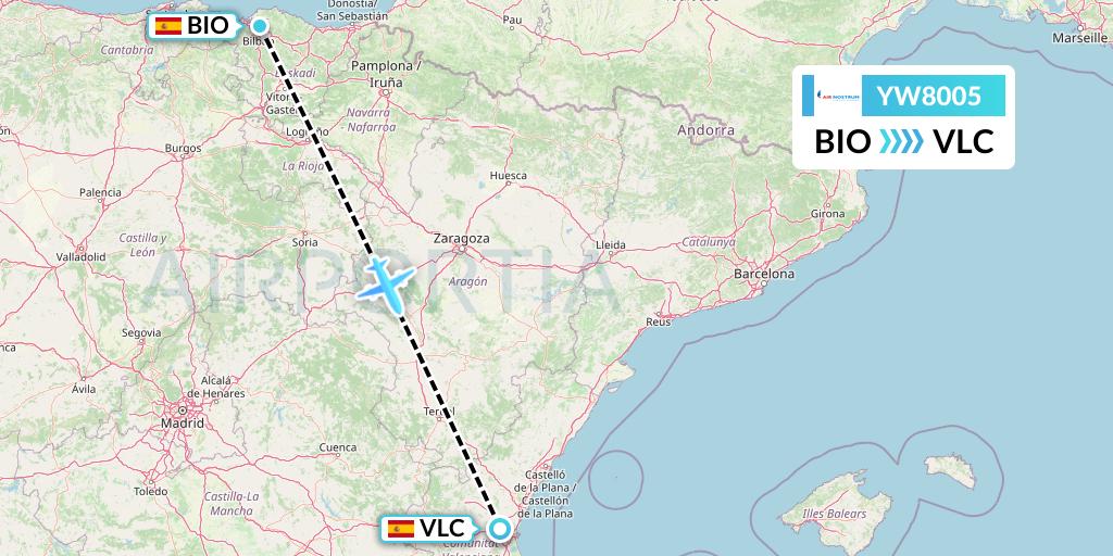 YW8005 Air Nostrum Flight Map: Bilbao to Valencia