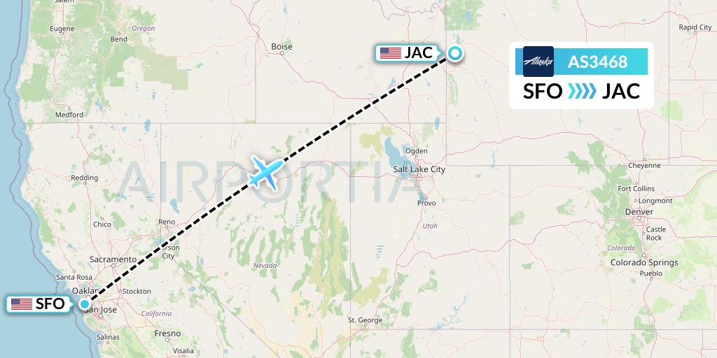 AS3468 Alaska Airlines Flight Map: San Francisco to Jackson