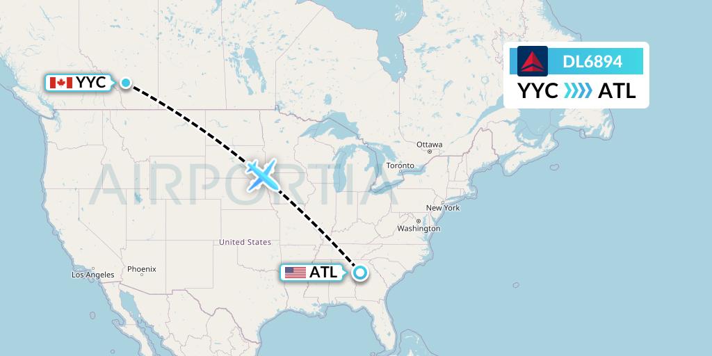 DL6894 Delta Air Lines Flight Map: Calgary to Atlanta