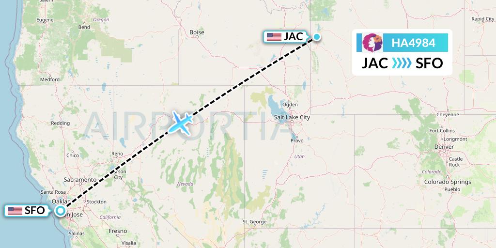 HA4984 Hawaiian Airlines Flight Map: Jackson to San Francisco