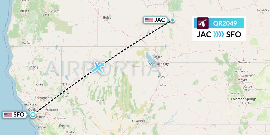 QR2049 Qatar Airways Flight Map: Jackson to San Francisco
