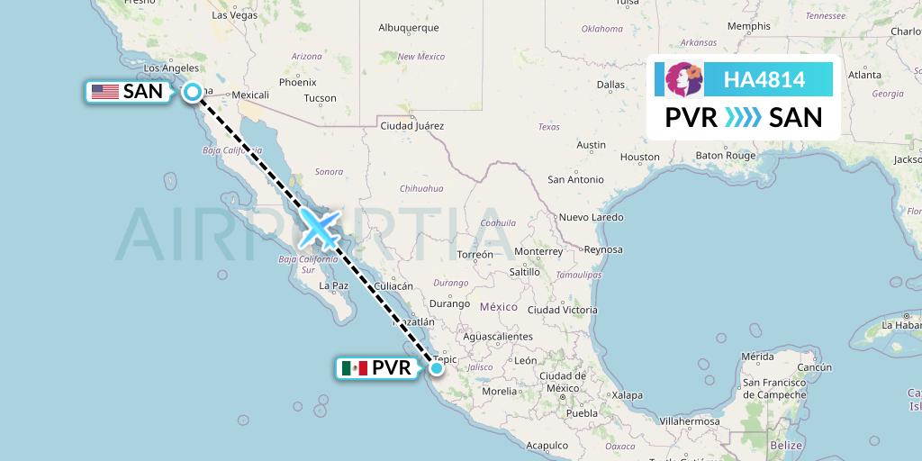 HA4814 Hawaiian Airlines Flight Map: Puerto Vallarta to San Diego