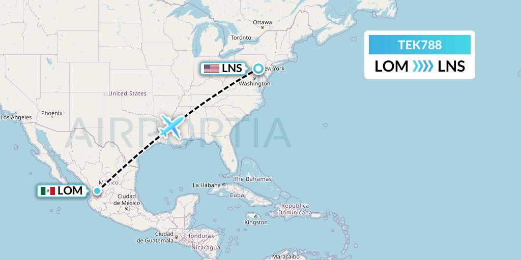TEK788 Aero-tech Services Flight Map: Lagos De Moreno to Lancaster