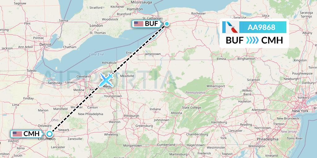 AA9868 American Airlines Flight Map: Buffalo to Columbus