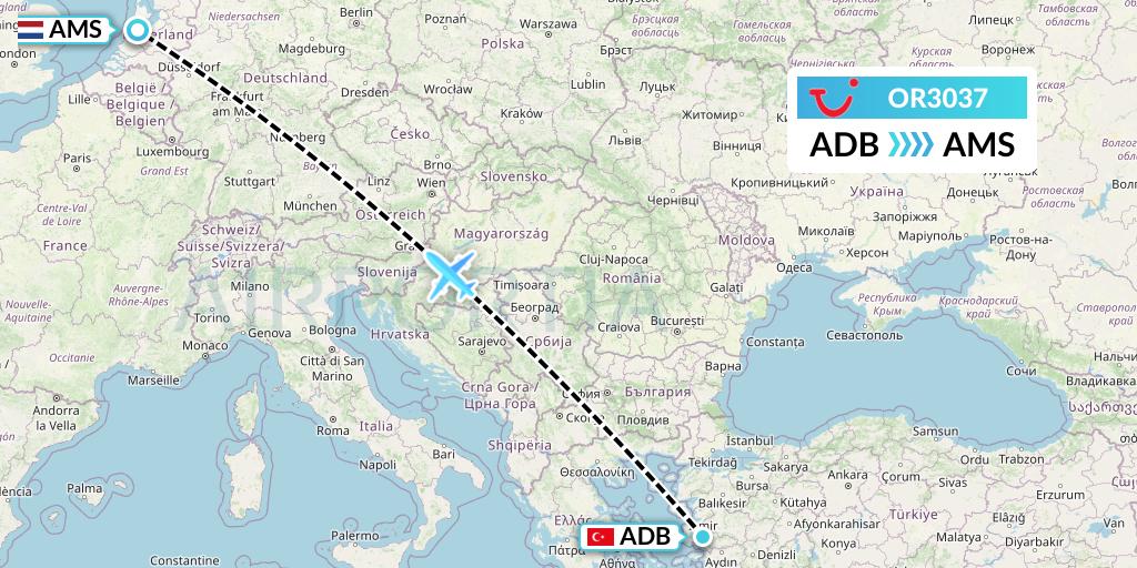 OR3037 TUI fly Netherlands Flight Map: Izmir to Amsterdam