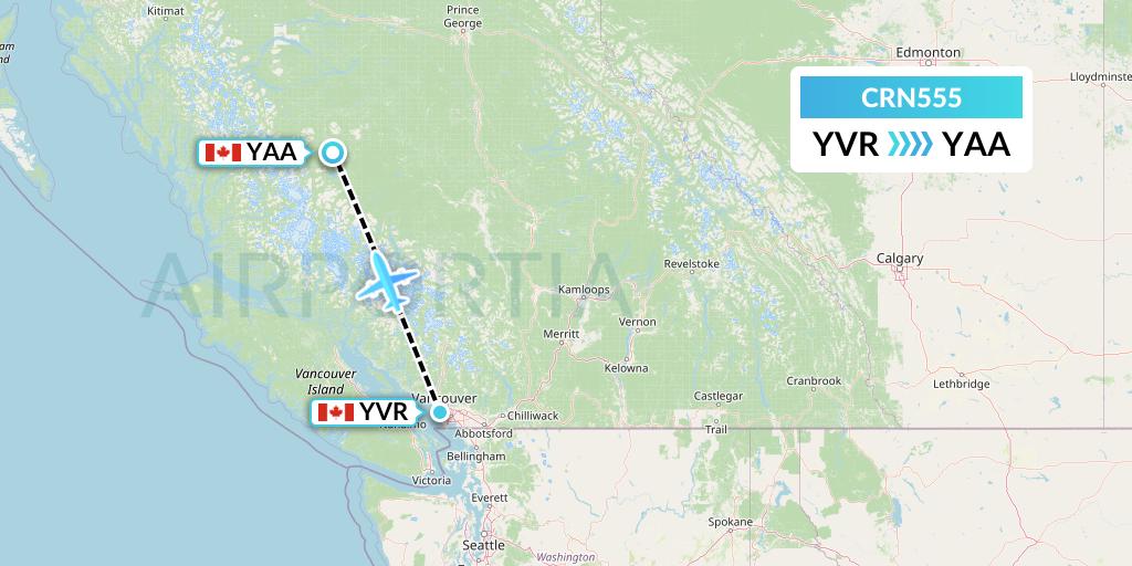 CRN555 Aerocaribbean Flight Map: Vancouver to Anahim Lake