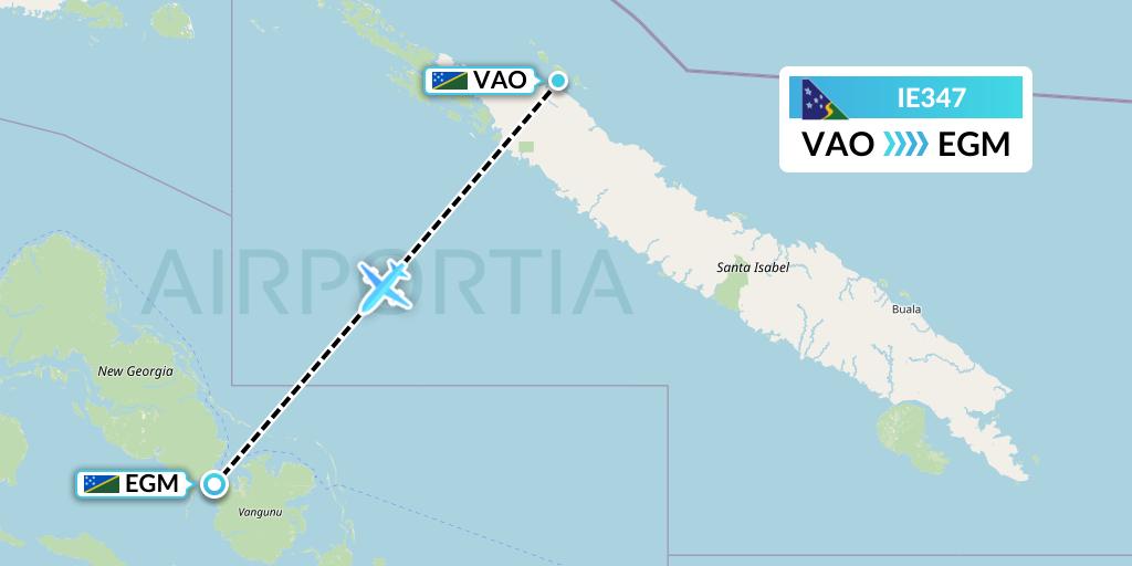IE347 Solomon Airlines Flight Map: Suavanao to Sege