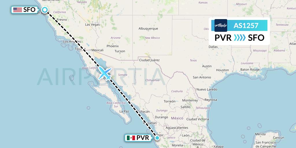 AS1257 Alaska Airlines Flight Map: Puerto Vallarta to San Francisco