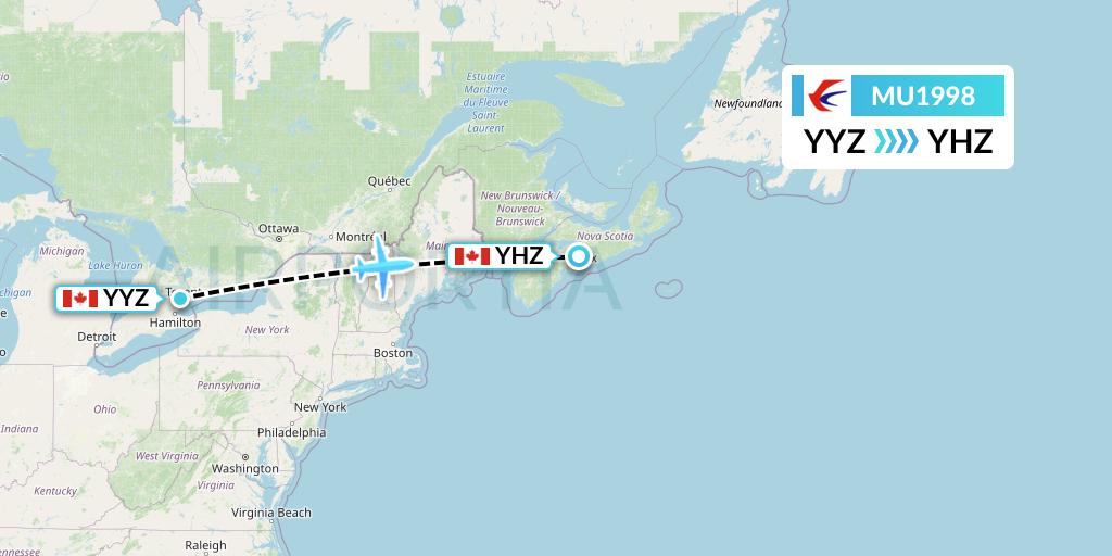 MU1998 China Eastern Airlines Flight Map: Toronto to Halifax