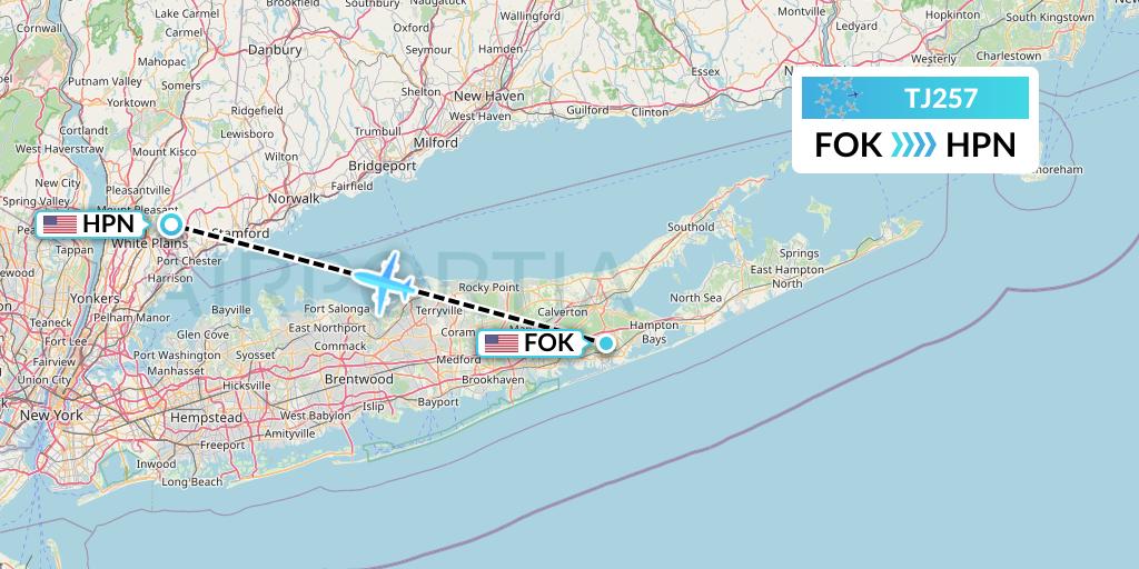 TJ257 Tradewind Aviation Flight Map: Westhampton Beach to White Plains