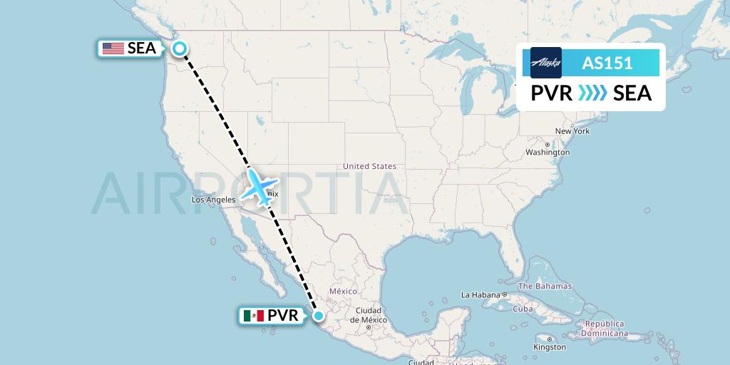AS151 Alaska Airlines Flight Map: Puerto Vallarta to Seattle