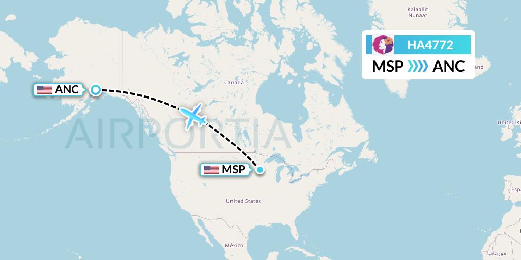 HA4772 Hawaiian Airlines Flight Map: Minneapolis to Anchorage
