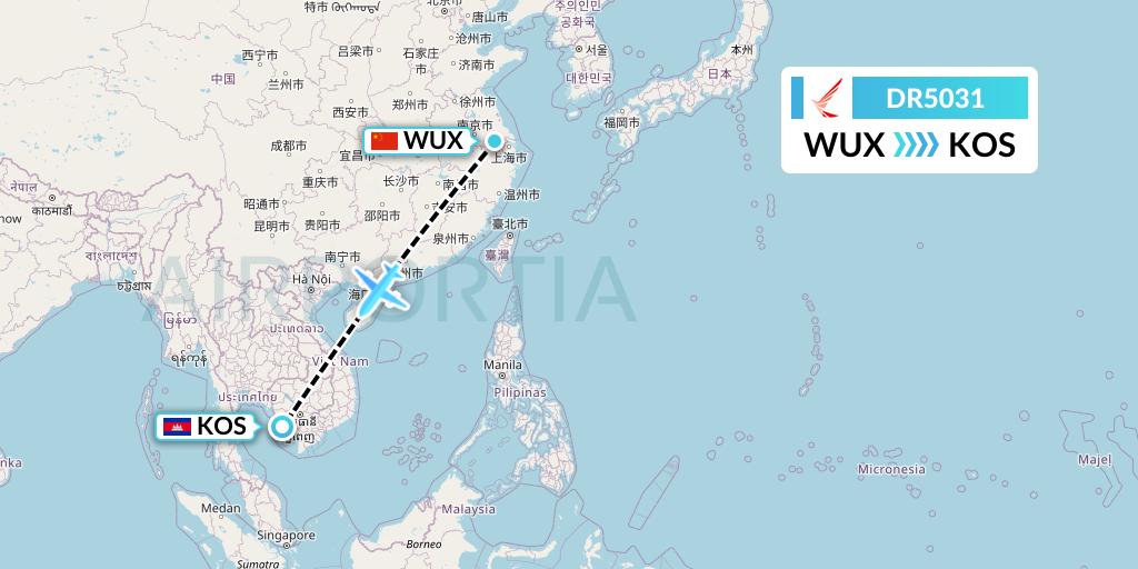 DR5031 Ruili Airlines Flight Map: Wuxi to Sihanoukville