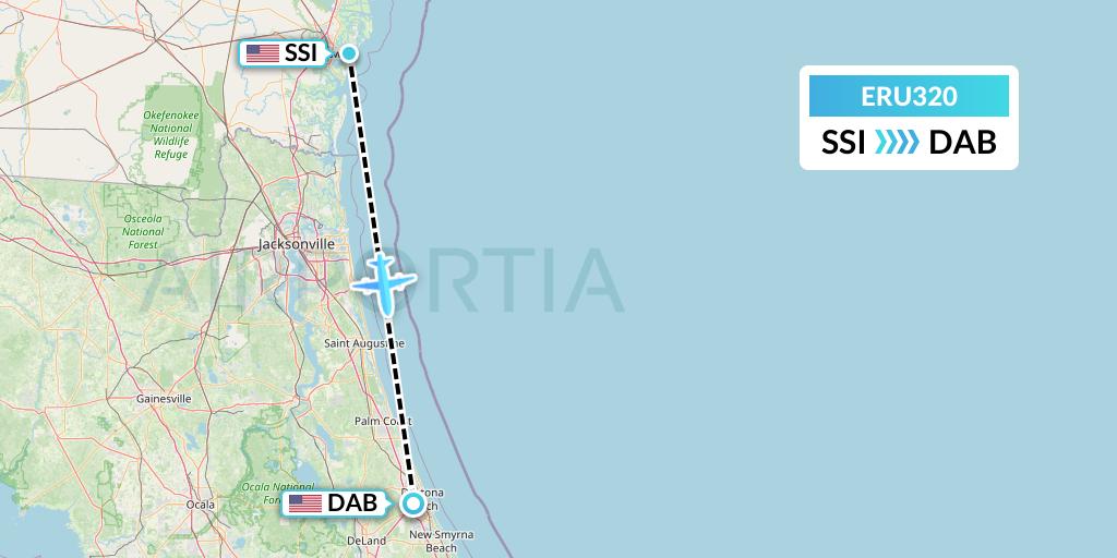 ERU320 Embry-riddle Aeronautical University Flight Map: Brunswick to Daytona Beach