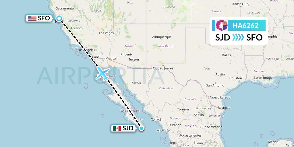 HA6262 Hawaiian Airlines Flight Map: San Jose del Cabo to San Francisco