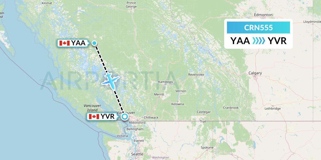 CRN555 Aerocaribbean Flight Map: Anahim Lake to Vancouver