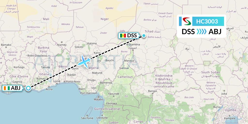 HC3003 Air Senegal Flight Map: Dakar to Abidjan