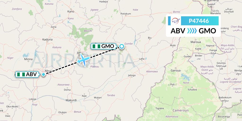 P47446 Air Peace Flight Map: Abuja to Gombe