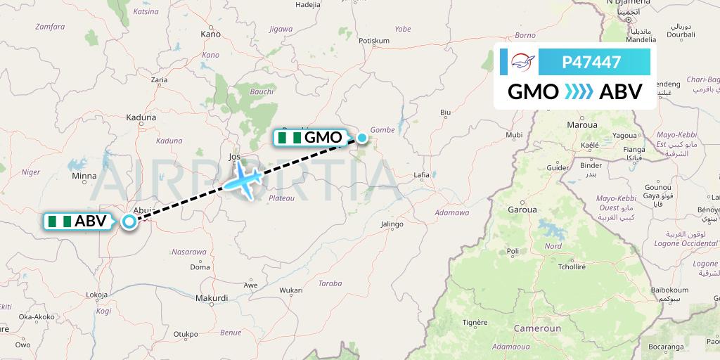 P47447 Air Peace Flight Map: Gombe to Abuja