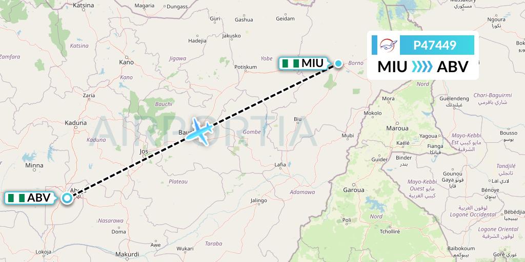 P47449 Air Peace Flight Map: Maiduguri to Abuja