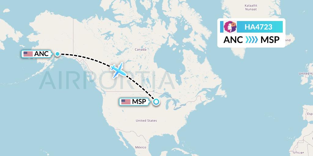 HA4723 Hawaiian Airlines Flight Map: Anchorage to Minneapolis