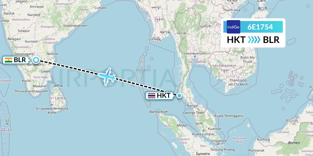 6E1754 IndiGo Airlines Flight Map: Phuket to Bangalore