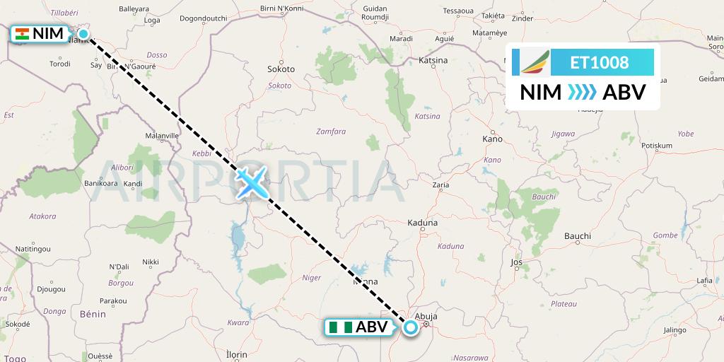 ET1008 Ethiopian Airlines Flight Map: Niamey to Abuja