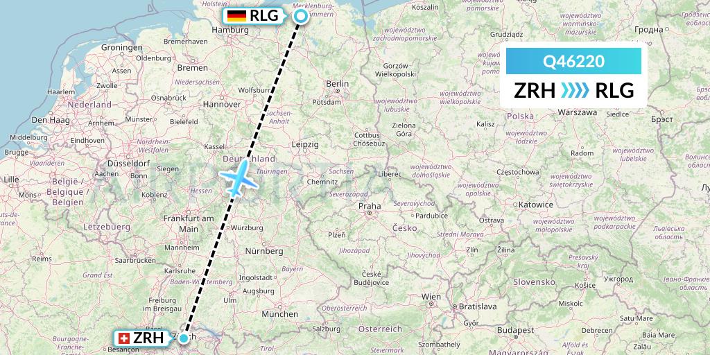 Q46220 Euroairlines Flight Map: Zurich to Rostock