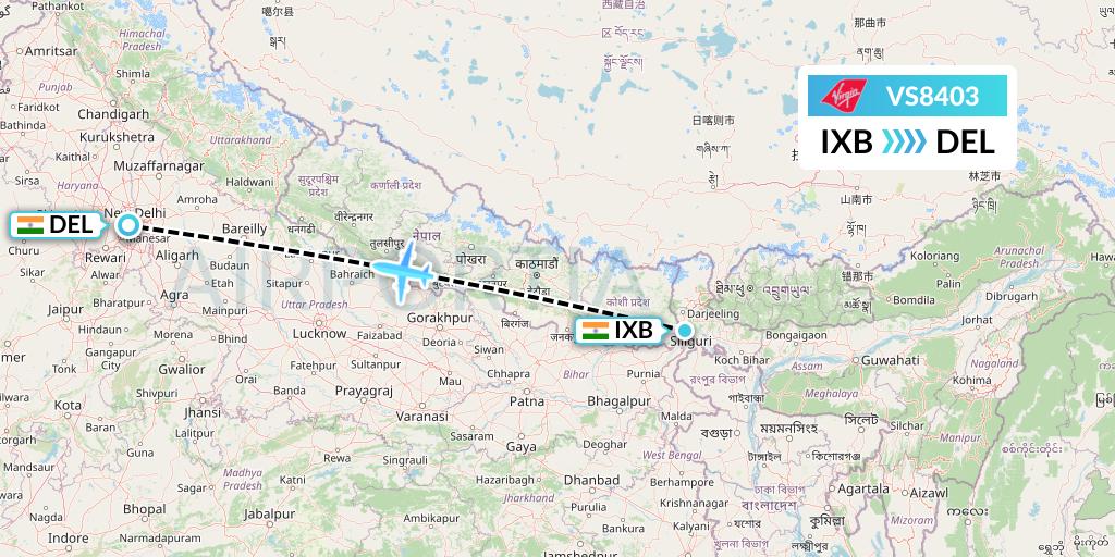 VS8403 Virgin Atlantic Airways Flight Map: Siliguri to Delhi