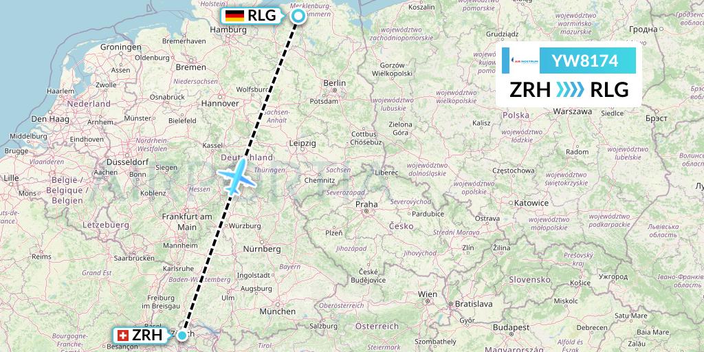 YW8174 Air Nostrum Flight Map: Zurich to Rostock