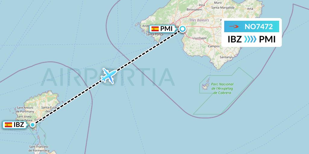 NO7472 Neos Flight Map: Ibiza to Palma de Mallorca