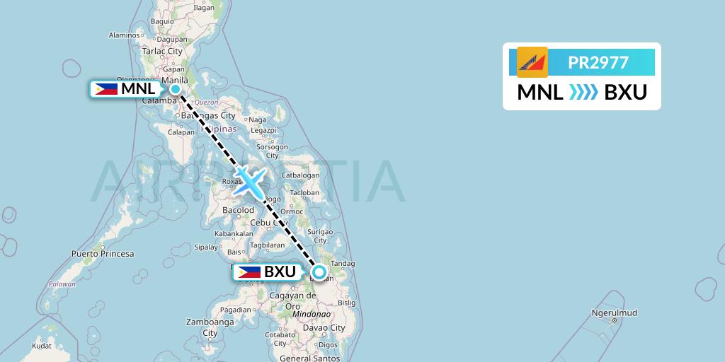 PR2977 Philippine Airlines Flight Map: Manila to Butuan