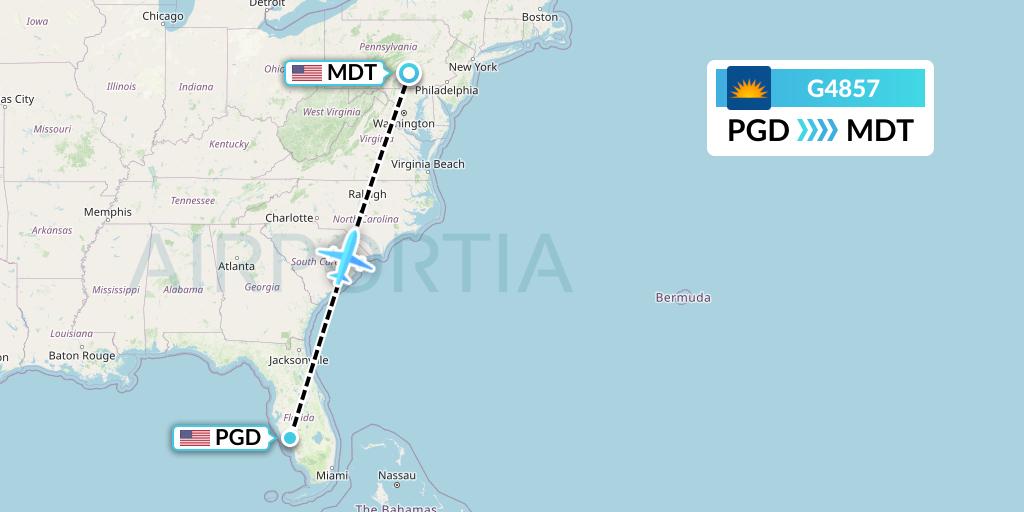 G4857 Allegiant Air Flight Map: Punta Gorda to Harrisburg