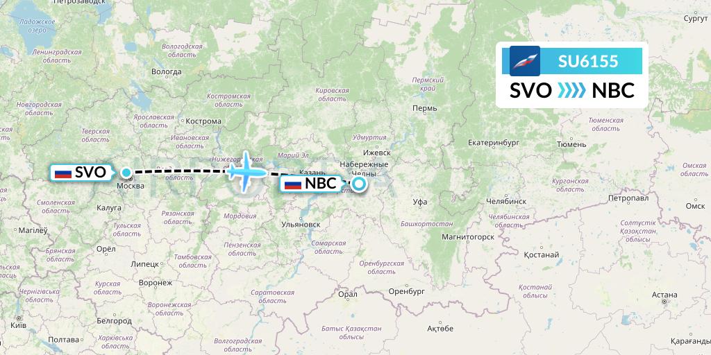 SU6155 Aeroflot Flight Map: Moscow to Naberezhnye Chelny