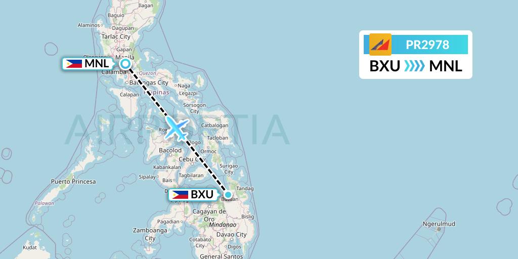 PR2978 Philippine Airlines Flight Map: Butuan to Manila
