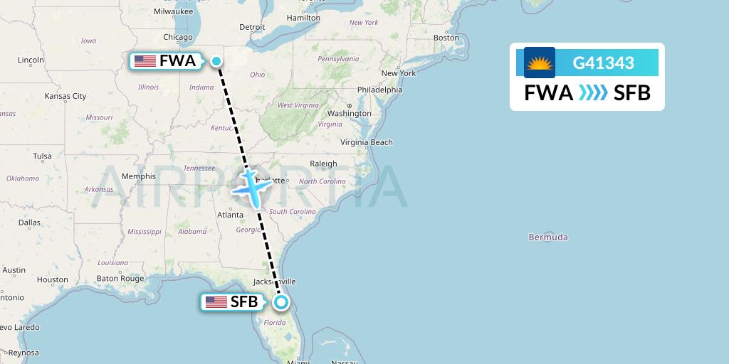 G41343 Allegiant Air Flight Map: Fort Wayne to Orlando