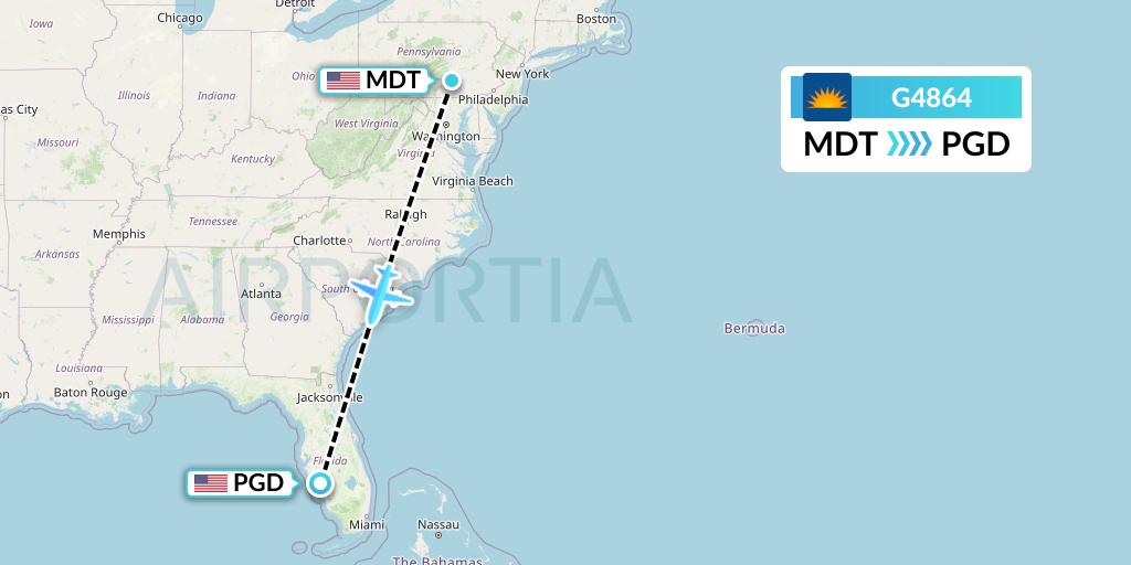 G4864 Allegiant Air Flight Map: Harrisburg to Punta Gorda