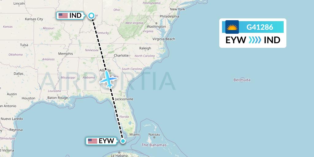G41286 Allegiant Air Flight Map: Key West to Indianapolis