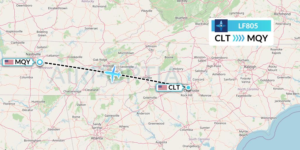 LF805 Corporate Flight Management Flight Map: Charlotte to Smyrna
