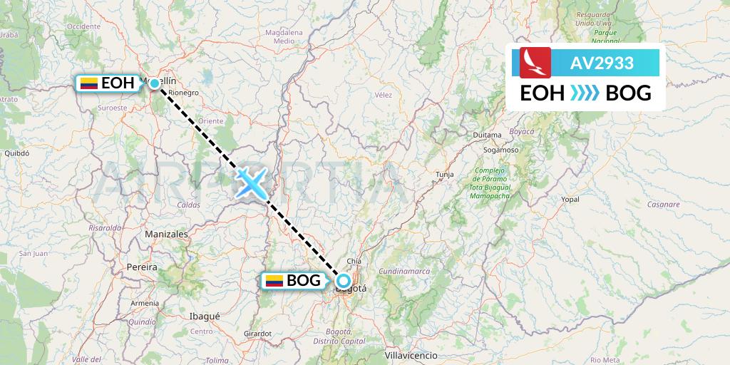 AV2933 Avianca Flight Map: Medellin to Bogota