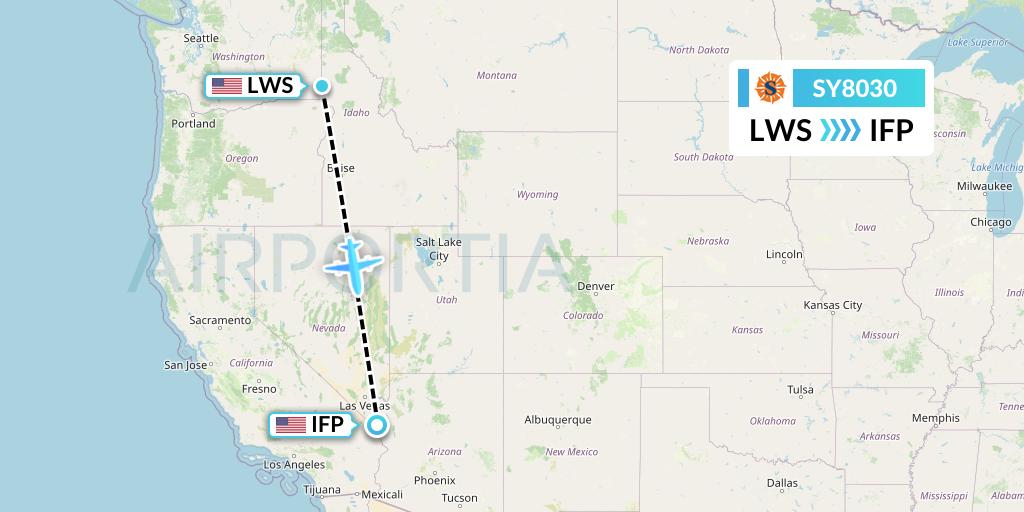 SY8030 Sun Country Airlines Flight Map: Lewiston to Bullhead City