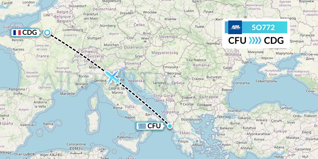 5O772 ASL Airlines France Flight Map: Corfu to Paris