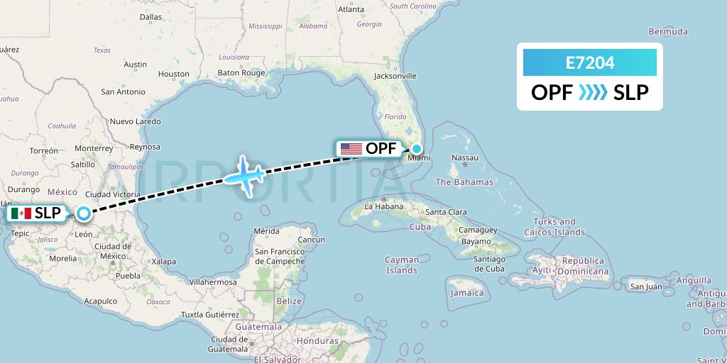 E7204 Equaflight Service Flight Map: Miami to San Luis Potosi