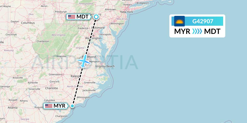 G42907 Allegiant Air Flight Map: Myrtle Beach to Harrisburg